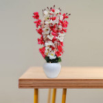 White & Red Cherry Blossom Artificial Flowers With Pot